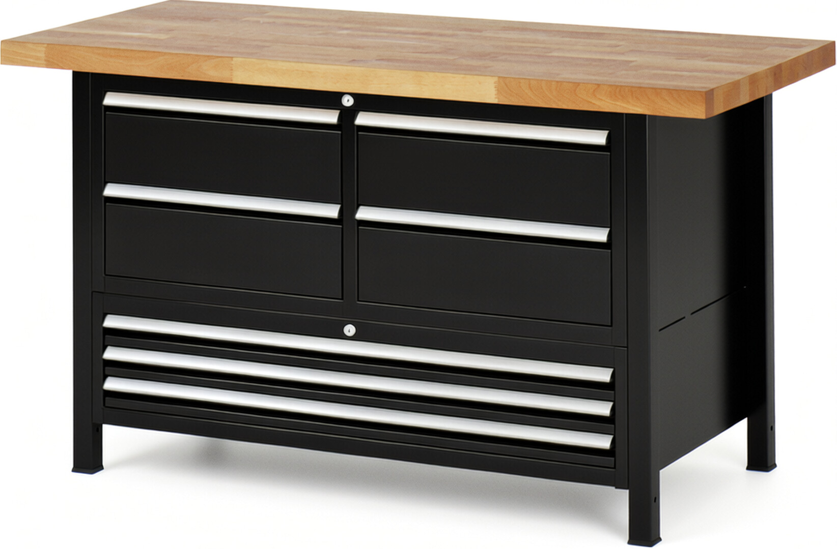 RAU Werkbank schwarz - Breite 150 cm - Tiefe 70 cm - Höhe 84 cm - Buche-Massiv Arbeitsplatte 40 mm