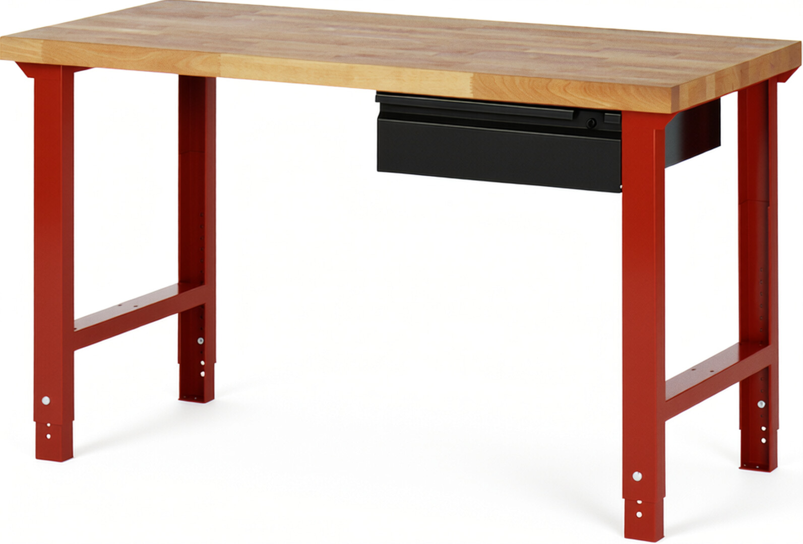 Werkbank rot - schwarz, BxTxH 1500x700x790-1140 mm, Platte Buche 40 mm 40 mm,  1 Hängeschublade 150 mm, RAL 3000/9011