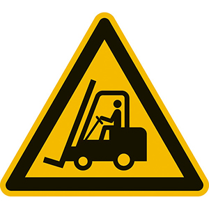 Warnschild, Warnung vor Flurförderzeugen, Kunststoff, Seitenlänge 200 mm, DIN EN ISO 7010