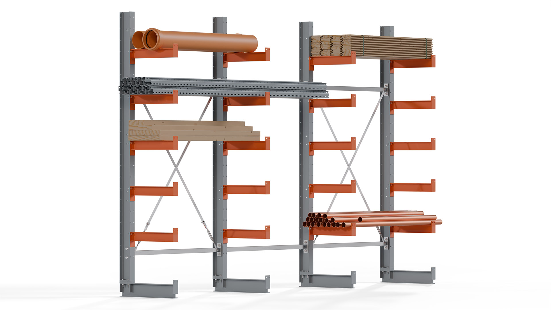 Kragarmregal KARL basic - lackiert - Breite: 384 cm - Höhe: 250 cm - Tiefe: 50 cm - Traglast je Kragarm: 870 kg - einseitig