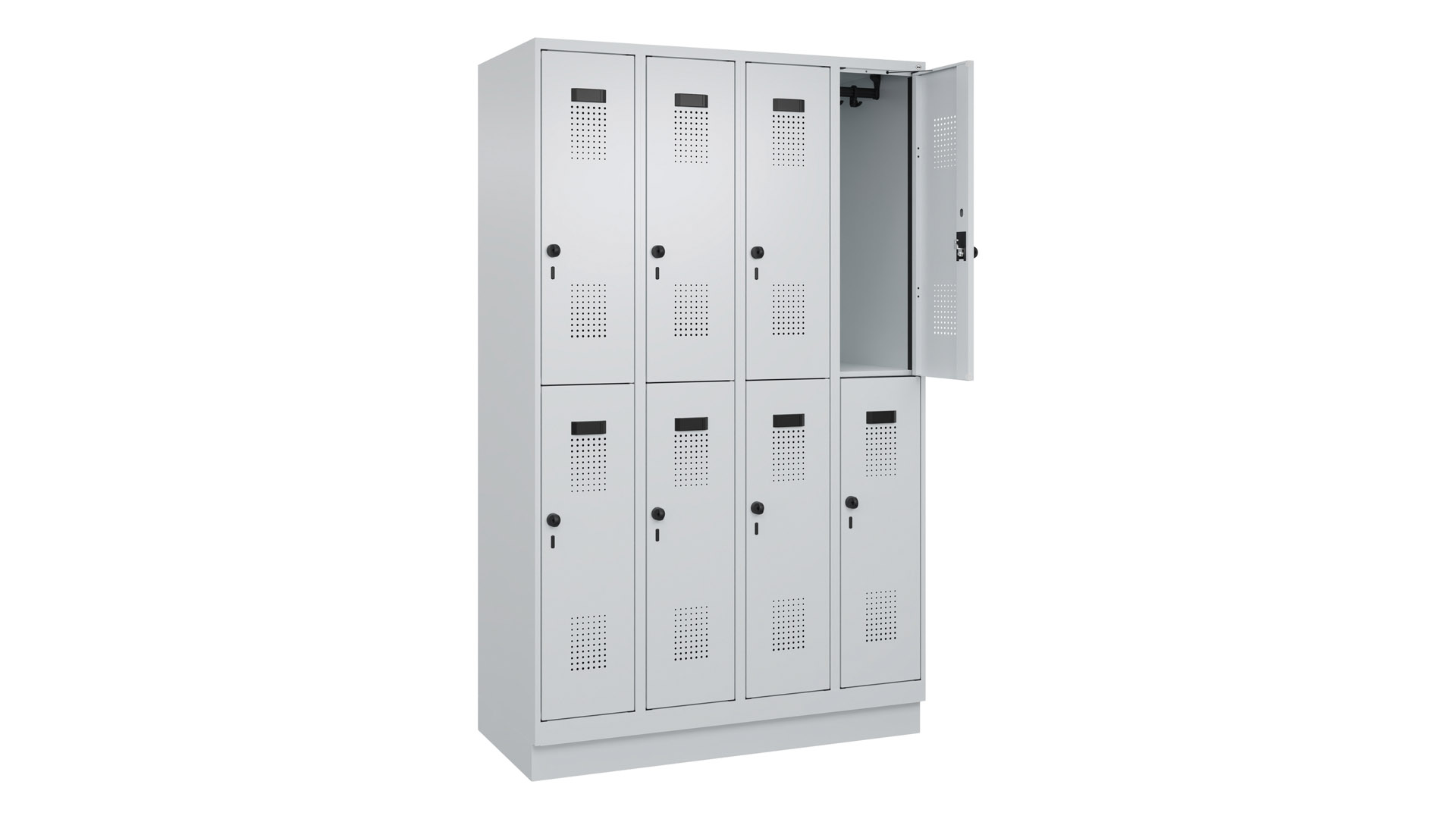 Garderobenspind doppelstöckig, Breite 120 cm, Höhe 195 cm, Tiefe 50 cm, 8 Fächer