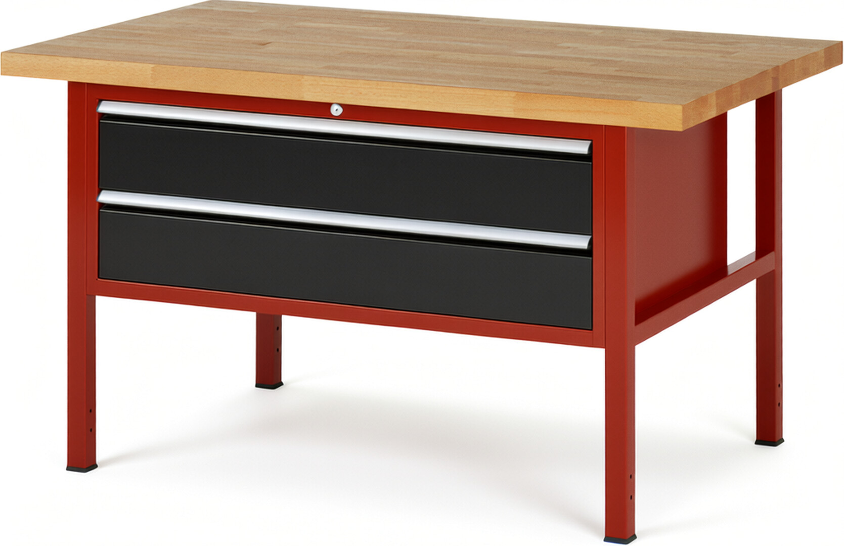 RAU Werkbank rot - schwarz - Breite 150 cm - Tiefe 90 cm - Höhe 84 cm - Buche-Massiv Arbeitsplatte 40 mm