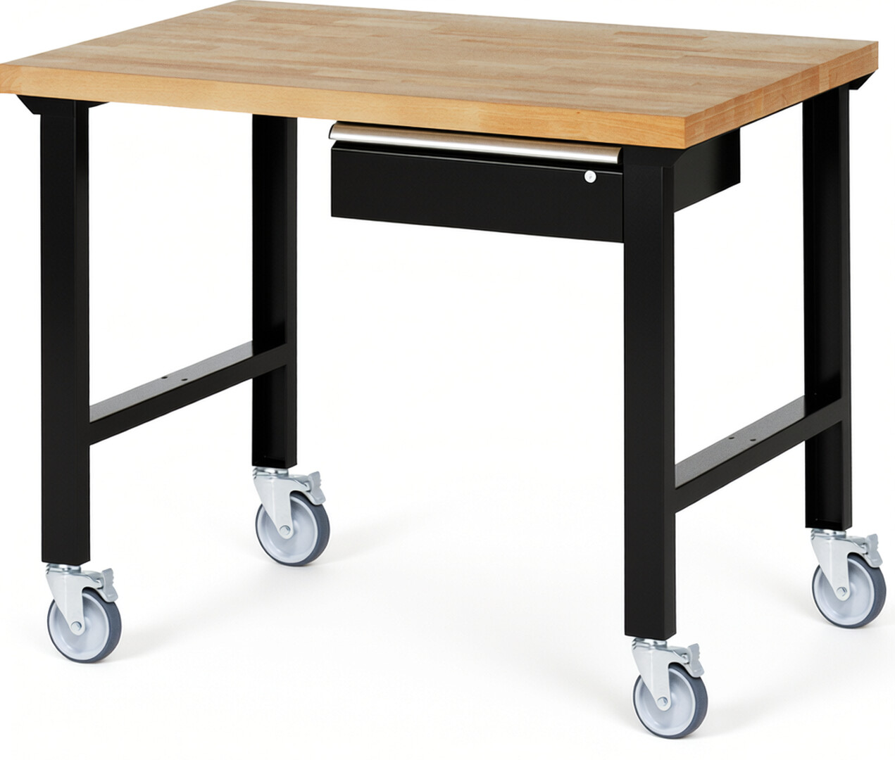 RAU Werkbank schwarz - Breite 125 cm - Tiefe 90 cm - Höhe 100 cm - Buche-Massiv Arbeitsplatte 40 mm