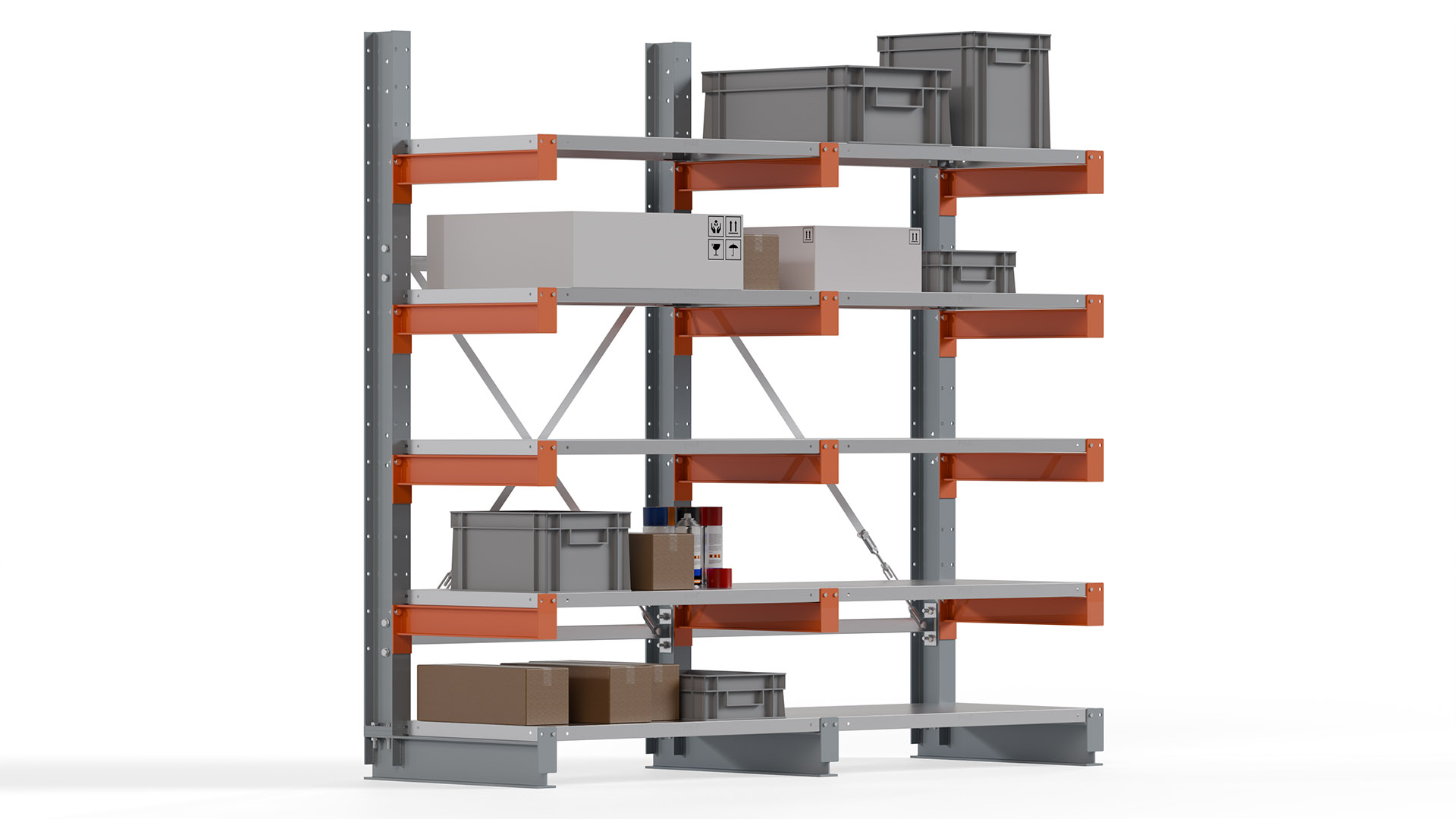 Kragarmregal KARL basic - lackiert - Breite: 200 cm - Höhe: 200 cm - Tiefe: 60 cm - Traglast je Kragarm: 730 kg - einseitig