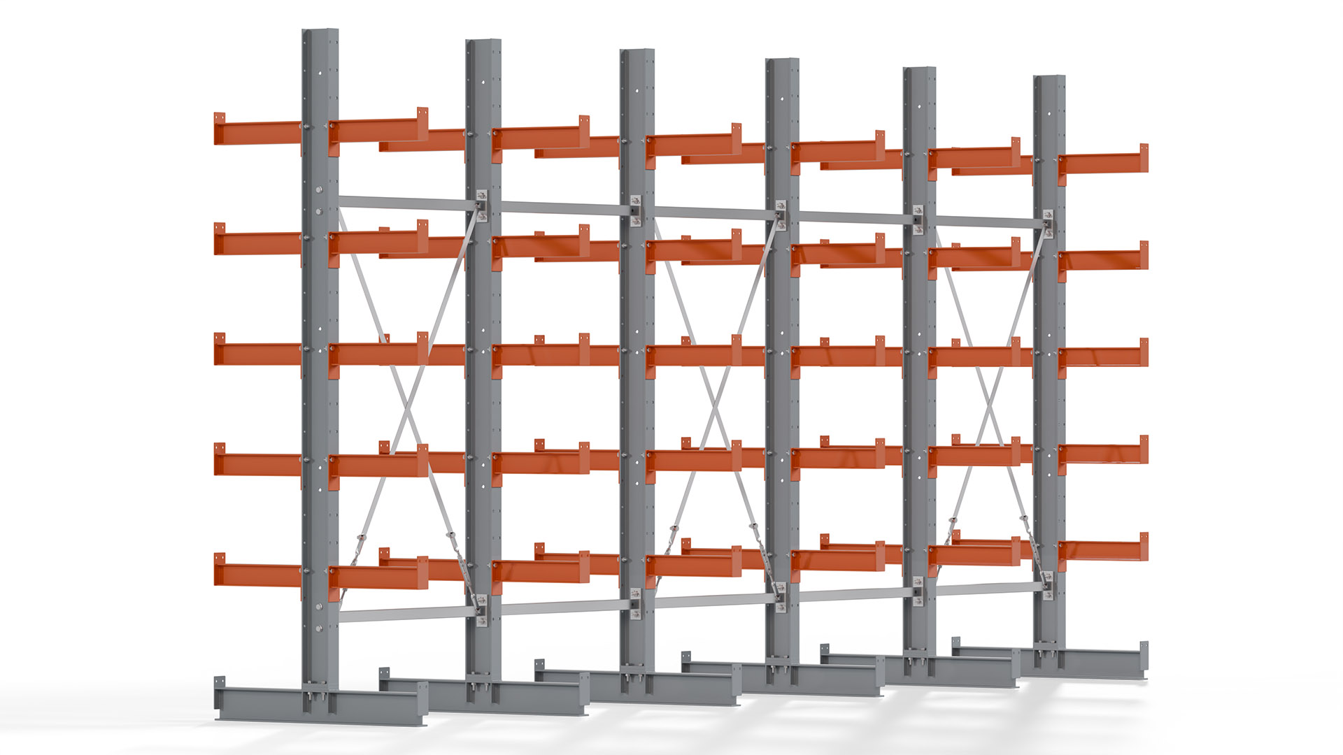 Kragarmregal KARL basic - lackiert - Breite: 500 cm - Höhe: 250 cm - Tiefe: 40 cm - Traglast je Kragarm: 1100 kg - beidseitig