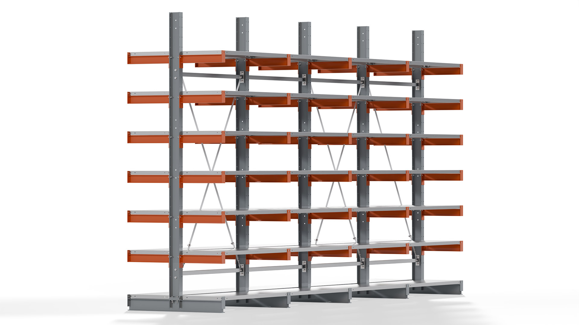 Kragarmregal KARL basic - lackiert - Breite: 512 cm - Höhe: 300 cm - Tiefe: 50 cm - Traglast je Kragarm: 870 kg - beidseitig
