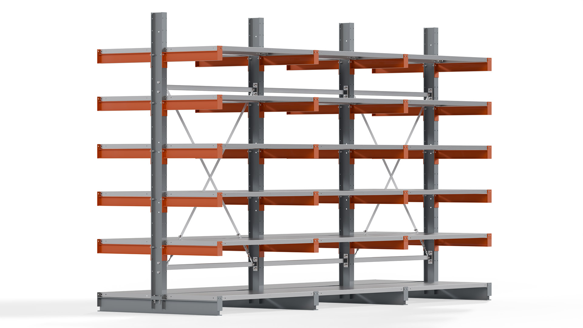 Kragarmregal KARL basic - lackiert - Breite: 384 cm - Höhe: 250 cm - Tiefe: 60 cm - Traglast je Kragarm: 730 kg - beidseitig