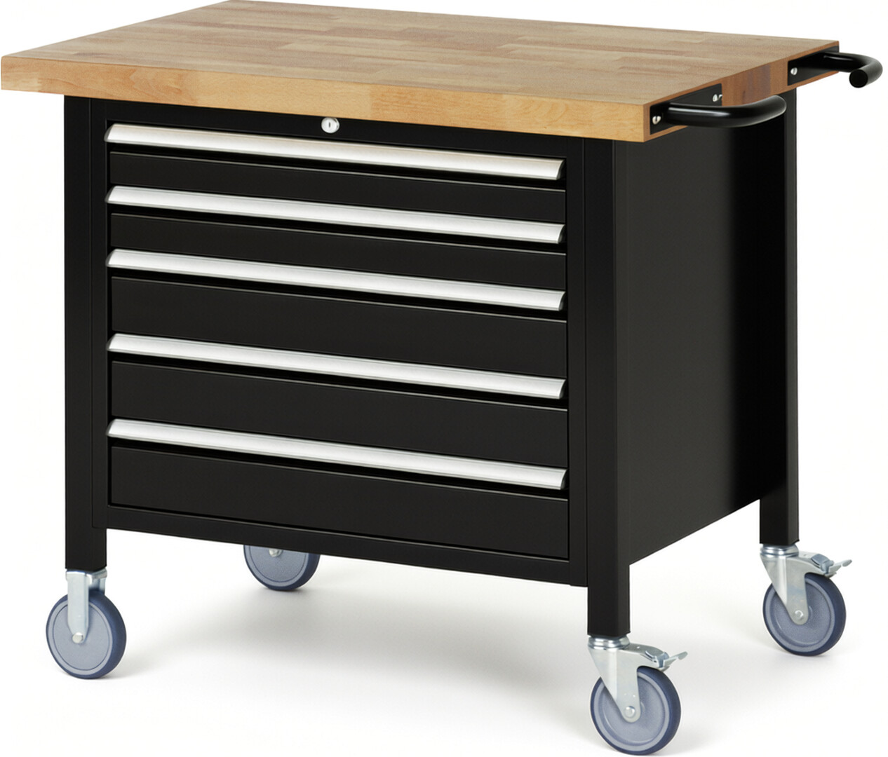 RAU Werkbank schwarz - Breite 100 cm - Tiefe 70 cm - Höhe 108 cm - Buche-Massiv Arbeitsplatte 40 mm