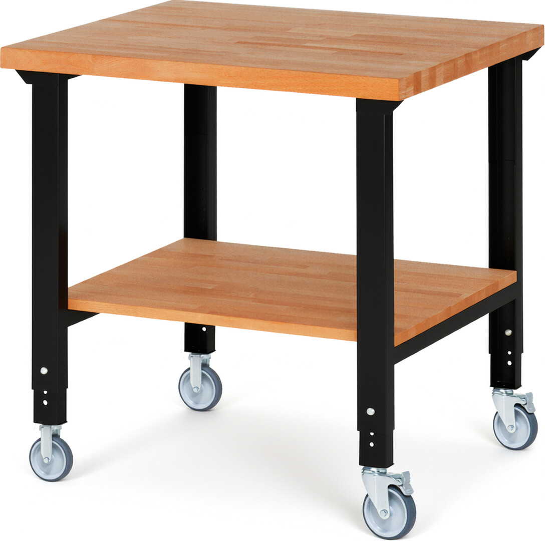 RAU Werkbank schwarz - Breite 100 cm - Tiefe 90 cm - Höhe 100 cm - Buche-Massiv Arbeitsplatte 40 mm