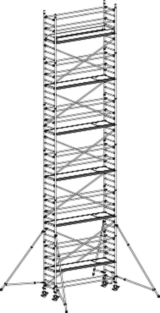 Fahrgerüst, Aluminium, mit Ausleger, Reichhöhe 13,40 m, Standhöhe 11,40 m, Gerüsthöhe 12,64 m, Gewicht 438,0 kg
