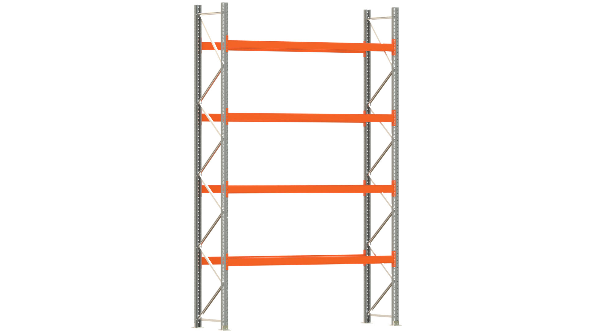 Palettenregal ARTUS - Breite 287 cm - Höhe 450 cm - Tiefe 80 cm - 4 Träger-Ebenen - Fachlast 2320 kg - 10 Palettenstellplätze
