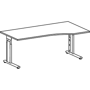 PC-Schreibtisch, BxTxH 1800x1000x680-820 mm, rechts 425 mm, höhenverstellbar, Platte lichtgrau, C-Fuß-Gestell silber