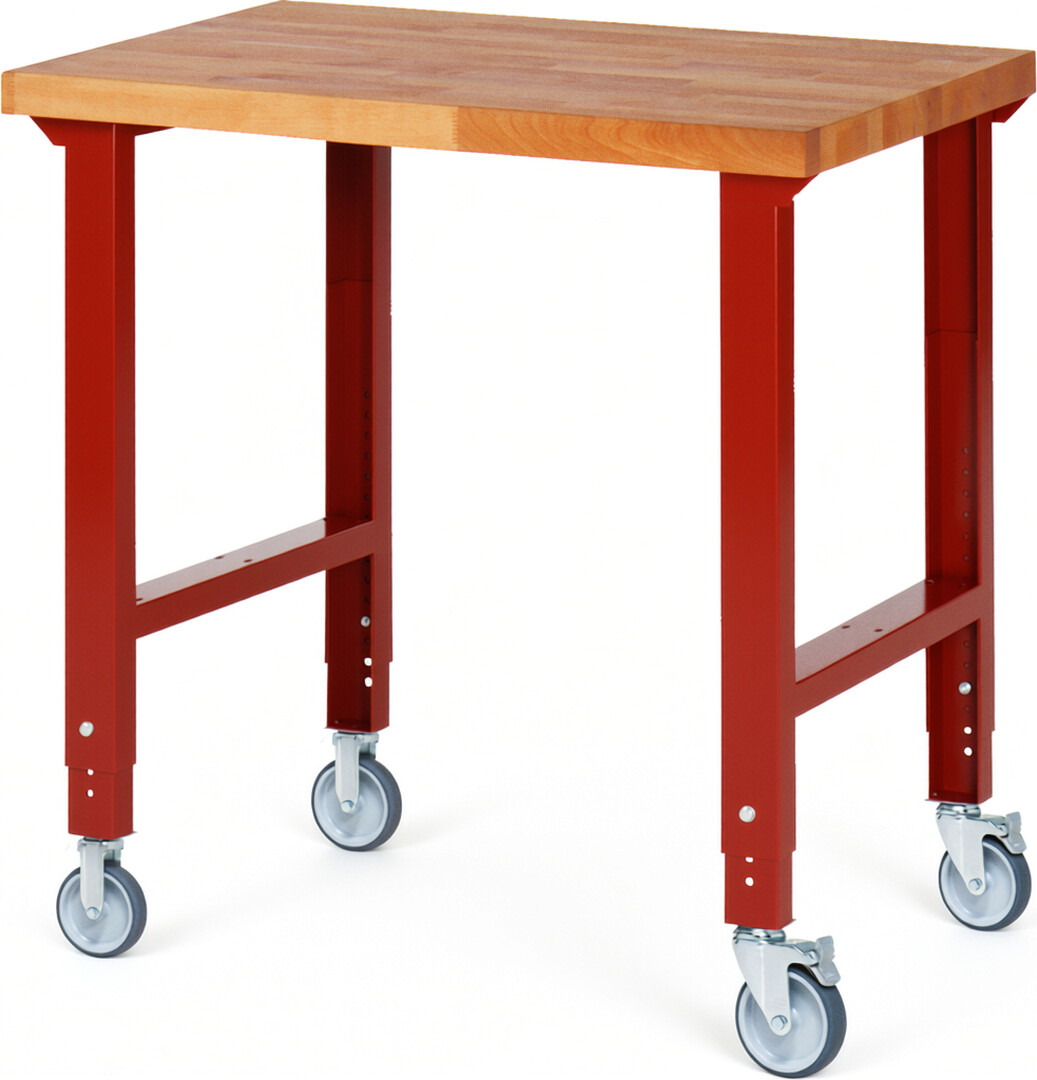 RAU Werkbank rot - Breite 100 cm - Tiefe 70 cm - Höhe 100 cm - Buche-Massiv Arbeitsplatte 40 mm