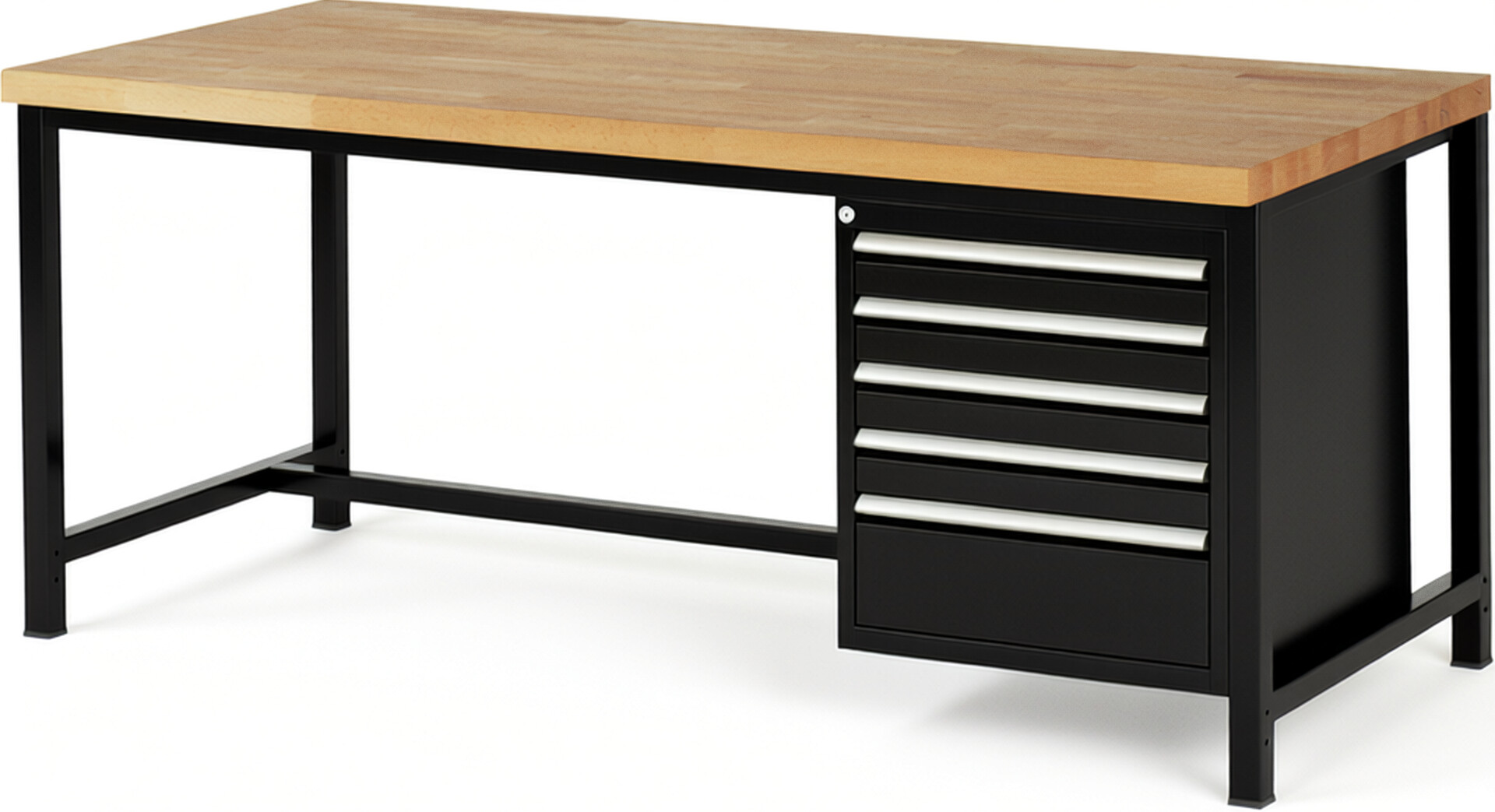 RAU Werkbank schwarz - Breite 200 cm - Tiefe 90 cm - Höhe 84 cm - Buche-Massiv Arbeitsplatte 40 mm