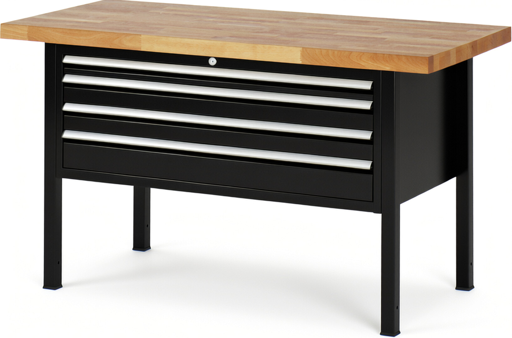 RAU Werkbank schwarz - Breite 150 cm - Tiefe 70 cm - Höhe 84 cm - Buche-Massiv Arbeitsplatte 40 mm