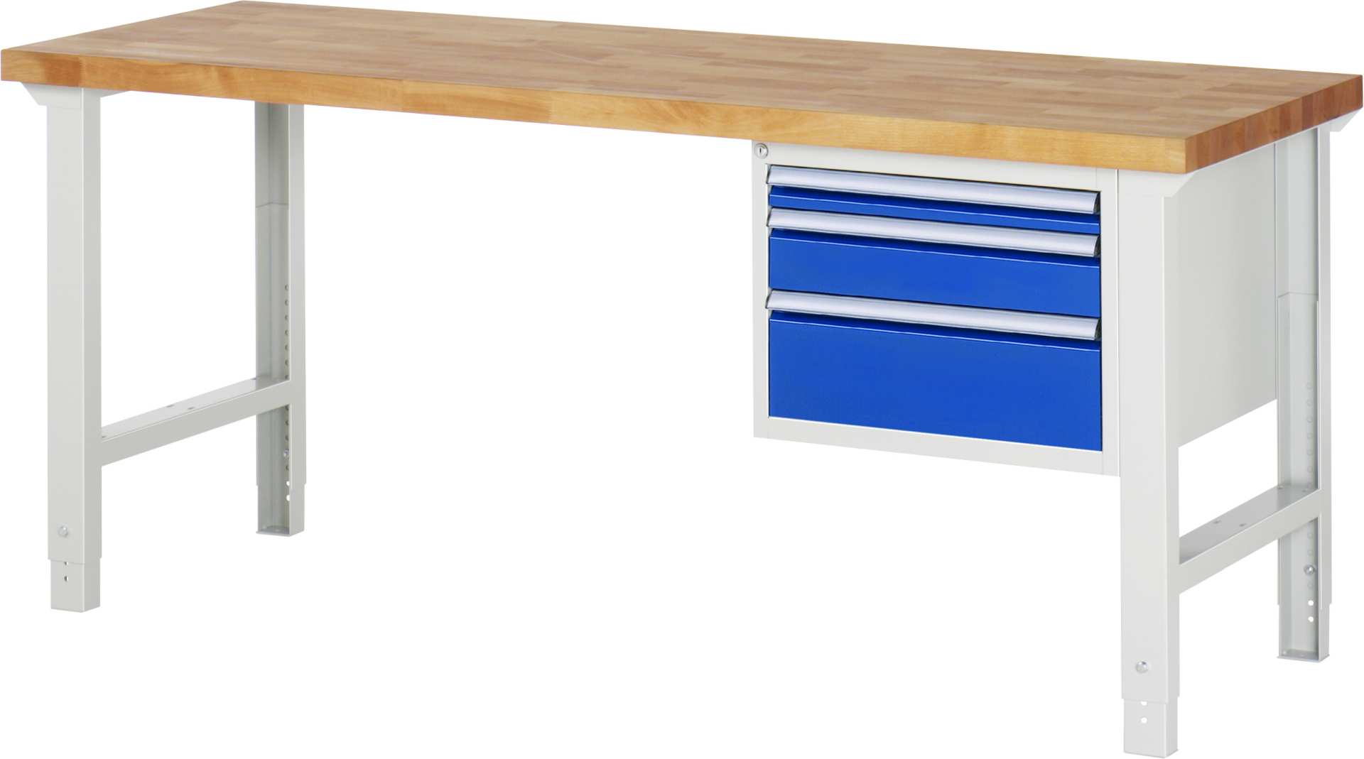 Werkbank Modell 7126 rot - schwarz, BxTxH 2000x700x790-1140 mm,  Buche-Massiv Arbeitsplatte 40 mm,  3 Schubladen mit  Vollauszug 100 % und  SoftClosing