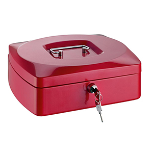 Geldkassette, BxTxH 330x235x90 mm, Stahlblech, Kunststoffeinsatz, Zylinderschloss, weiß