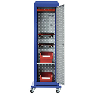 Tool-Tower, BxTxH 700x700x2175 mm, mobil, 5 Lochplatten, 1 Boden, 1 Tür, RAL 5010/7035
