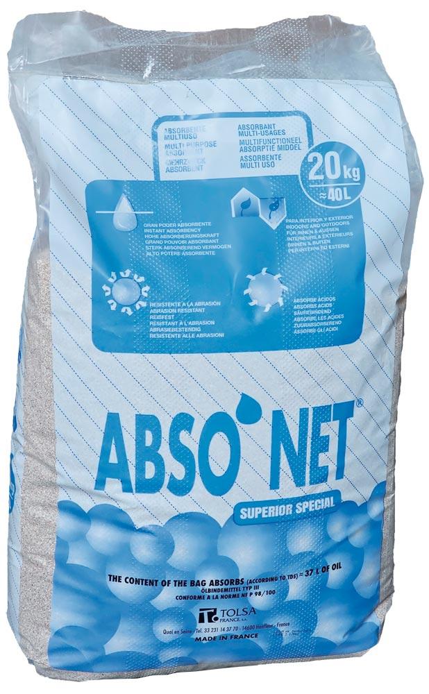 Bindemittel-Granulat, Körnung 0,6-1,2 mm, Sack 20 kg, Aufnahmevol. 37 l, geeignet für Öl und Chemikalien