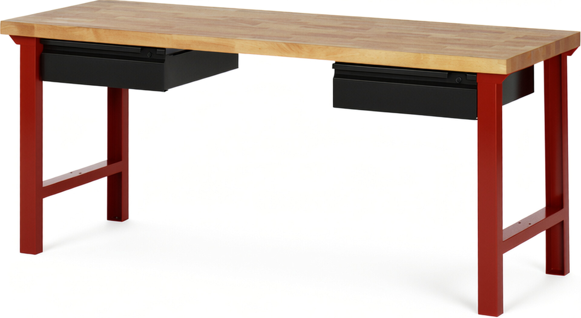 Werkbank - Modell 7002 BASIC rot - schwarz, BxTxH 2000x700x840 mm,  Buche-Massiv Arbeitsplatte 40 mm,  2 Schubladen mit  Auszug 90 %