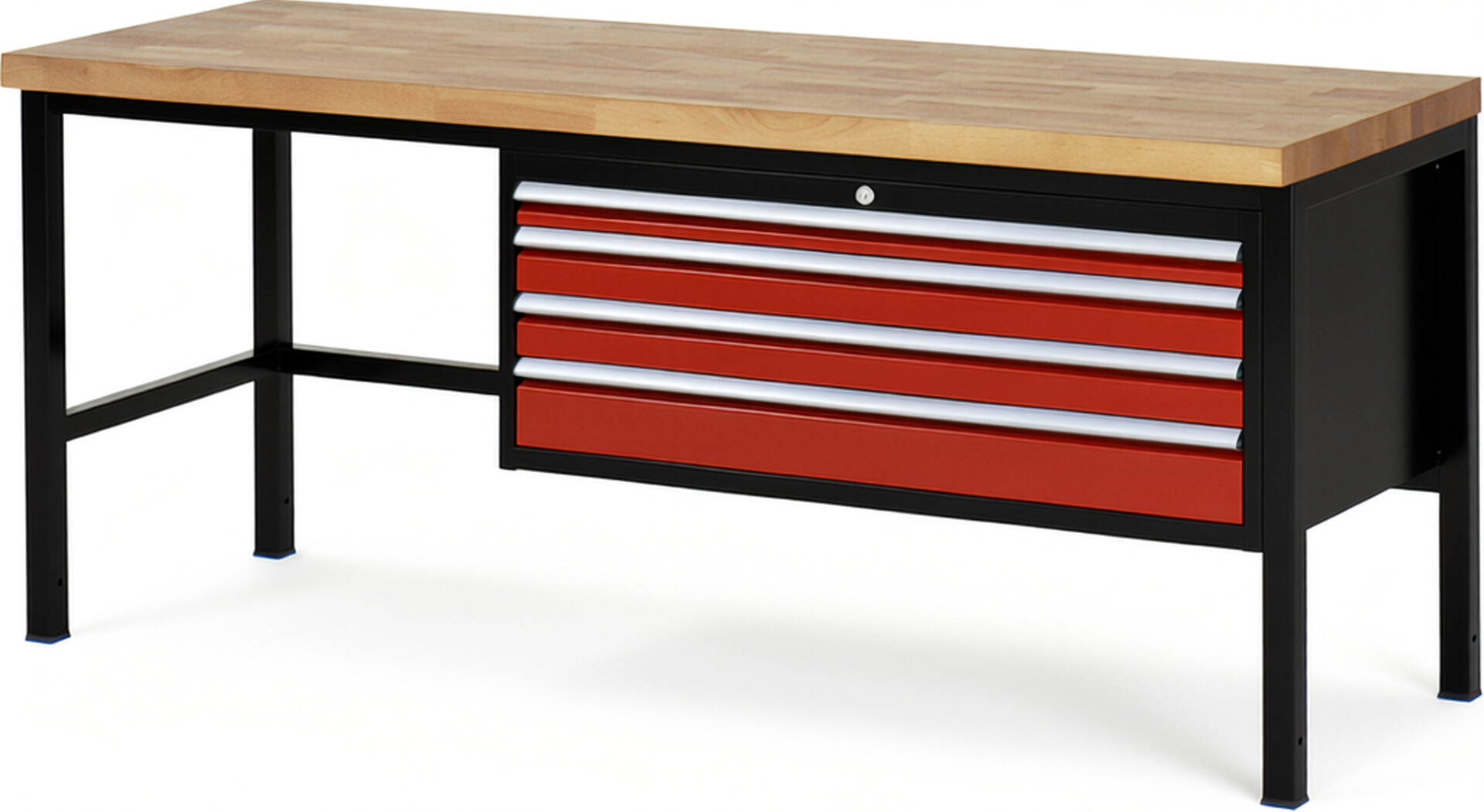 RAU Werkbank schwarz - rot - Breite 200 cm - Tiefe 70 cm - Höhe 104 cm - Buche-Massiv Arbeitsplatte 40 mm