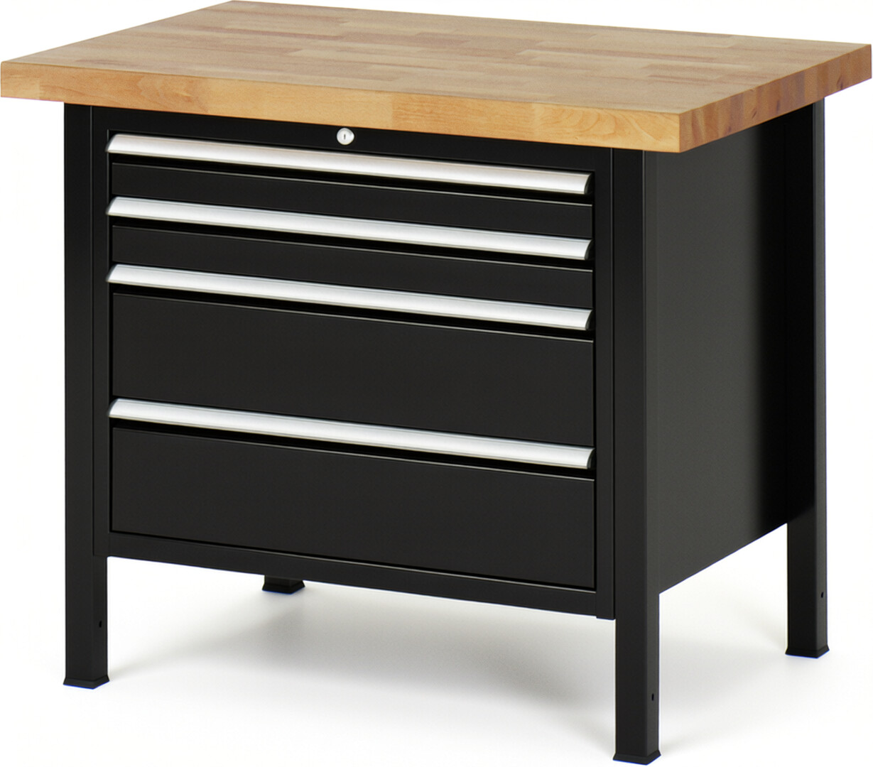 RAU Werkbank schwarz - Breite 100 cm - Tiefe 70 cm - Höhe 104 cm - Buche-Massiv Arbeitsplatte 40 mm