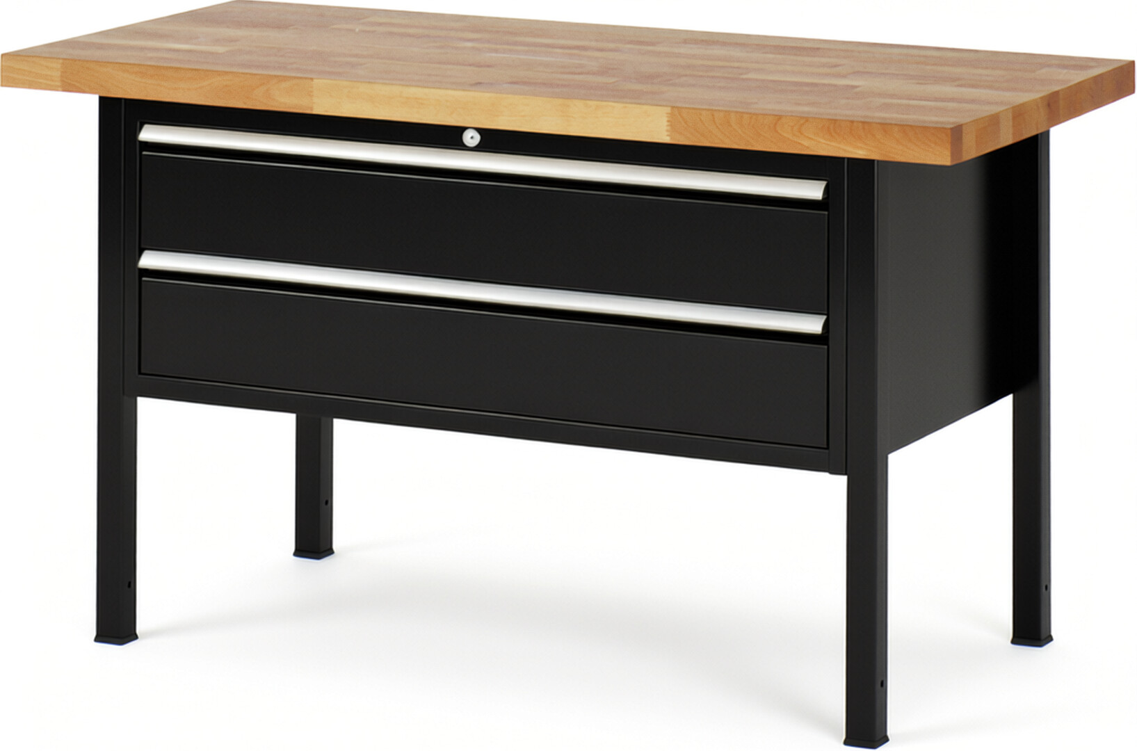 RAU Werkbank schwarz - Breite 150 cm - Tiefe 70 cm - Höhe 104 cm - Buche-Massiv Arbeitsplatte 40 mm