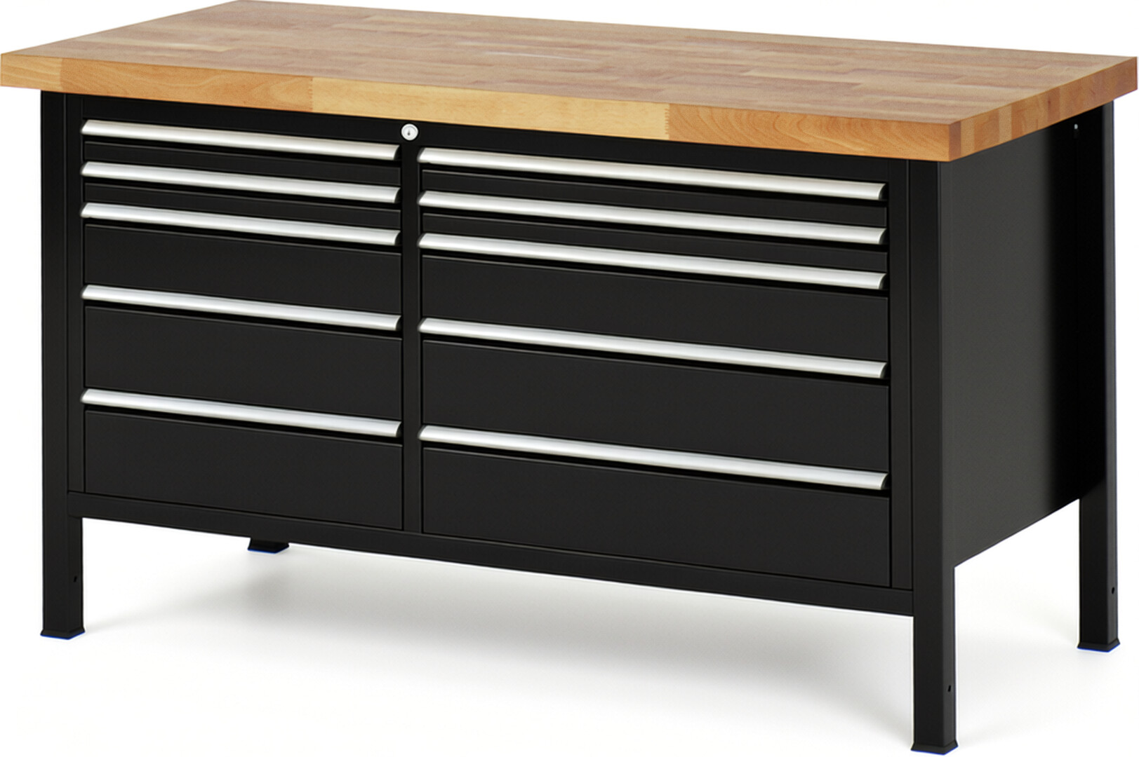 RAU Werkbank schwarz - Breite 150 cm - Tiefe 70 cm - Höhe 84 cm - Buche-Massiv Arbeitsplatte 40 mm