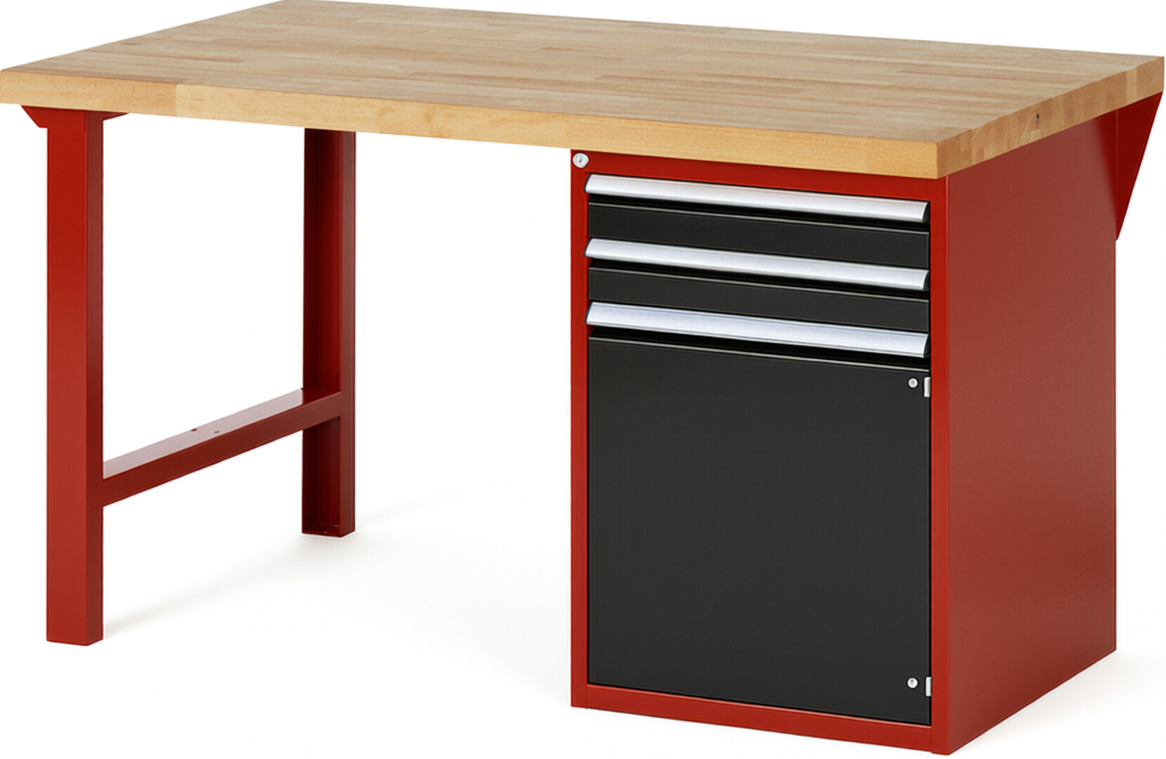 RAU Werkbank rot - schwarz - Breite 150 cm - Tiefe 90 cm - Höhe 84 cm - Buche-Massiv Arbeitsplatte 40 mm