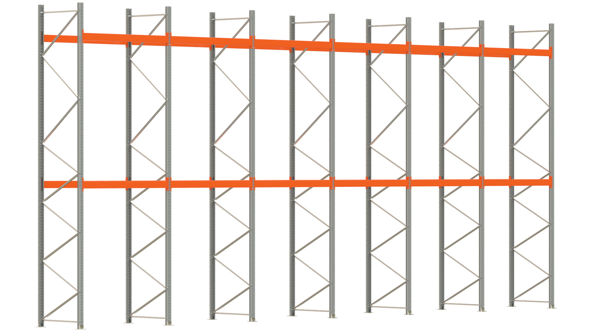Palettenregal ARTUS - Breite 1199,5 cm - Höhe 550 cm - Tiefe 110 cm - 2 Träger-Ebenen - max. Fachlast 3000 kg - 36 Palettenstellplätze