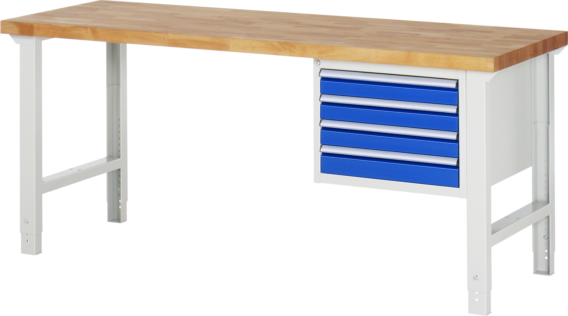 Werkbank Modell 7133 rot - schwarz, BxTxH 2000x700x790-1140 mm,  Buche-Massiv Arbeitsplatte 40 mm,  4 Schubladen mit  Auszug 90 %