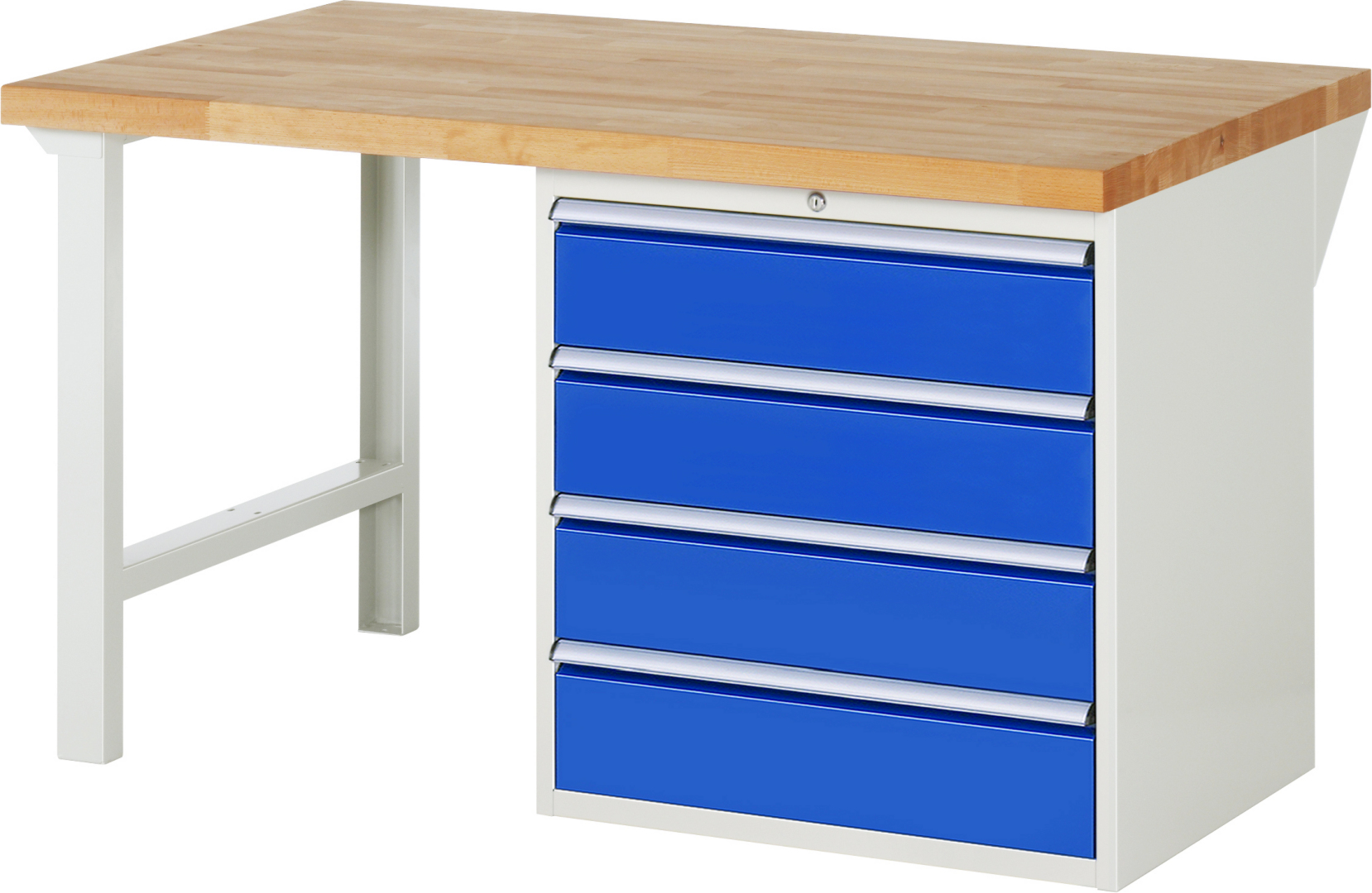 Werkbank Modell 7609,  BxTxH 1500x900x840 mm,  Buche-Massiv Arbeitsplatte 40 mm,  4 Schubladen mit  Auszug 90 %