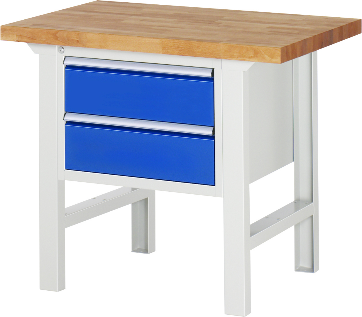 Werkbank Modell 7125 rot - schwarz, BxTxH 1000x700x840 mm,  Buche-Massiv Arbeitsplatte 40 mm,  2 Schubladen mit  Auszug 90 %