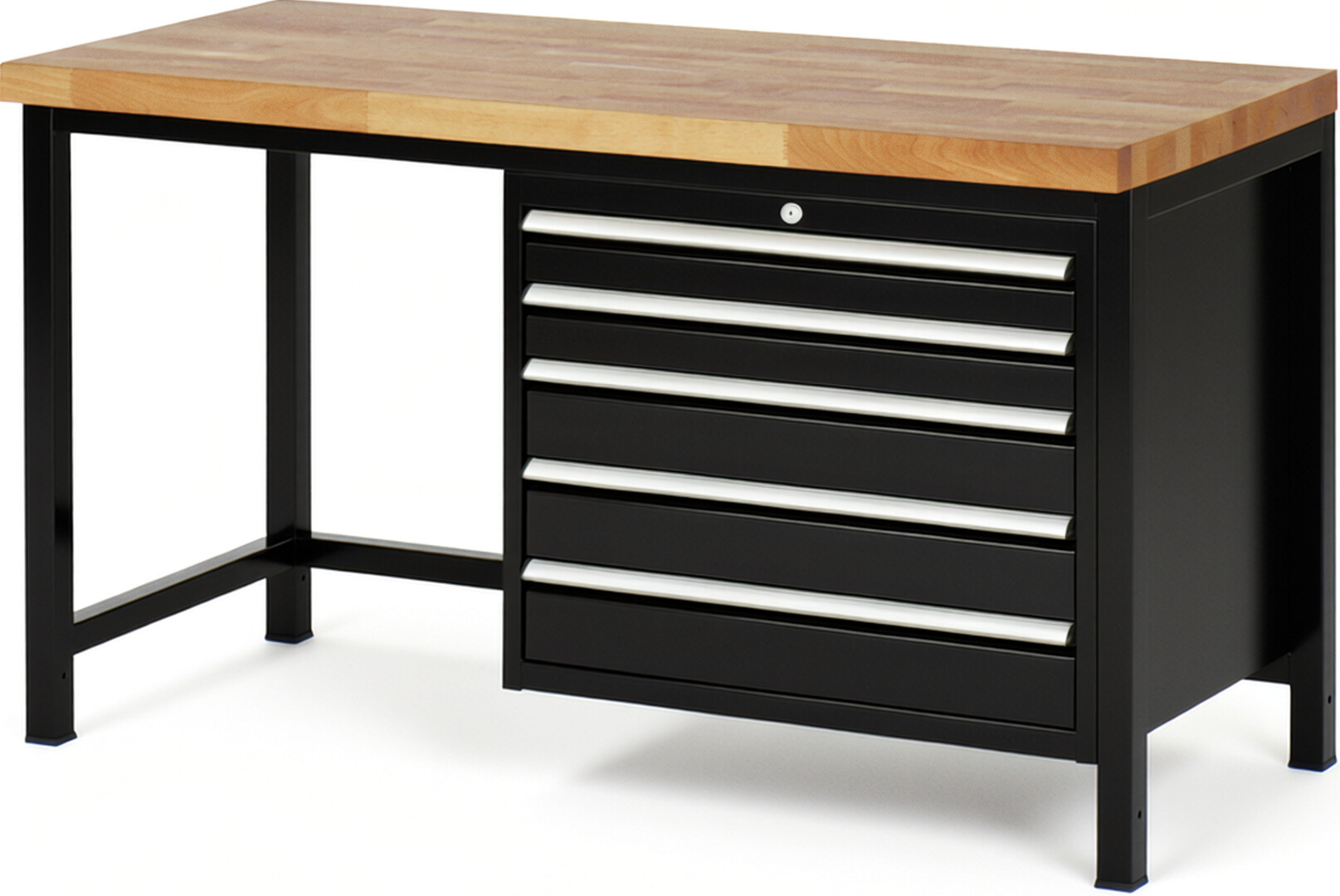 RAU Werkbank schwarz - Breite 150 cm - Tiefe 70 cm - Höhe 104 cm - Buche-Massiv Arbeitsplatte 40 mm