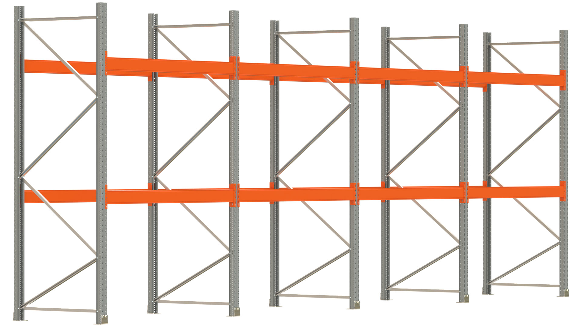 Palettenregal ARTUS - Breite 802,5 cm - Höhe 300 cm - Tiefe 110 cm - 2 Träger-Ebenen - max. Fachlast 2000 kg - 24 Palettenstellplätze