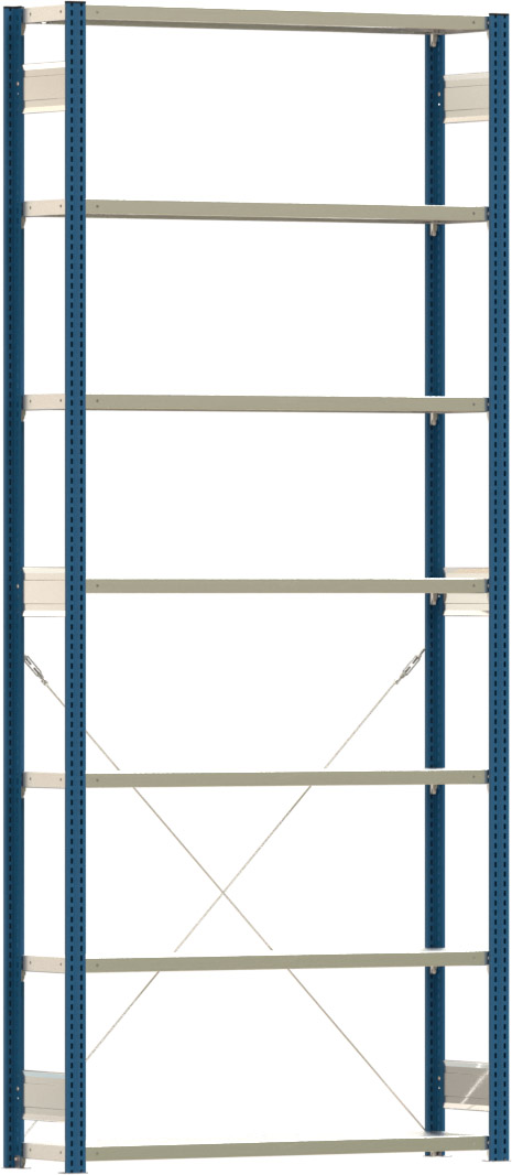 Fachbodenregal BERT - Breite: 128,5 cm - Tiefe: 30 cm - Höhe: 300 cm - 7 Böden - Grundregal