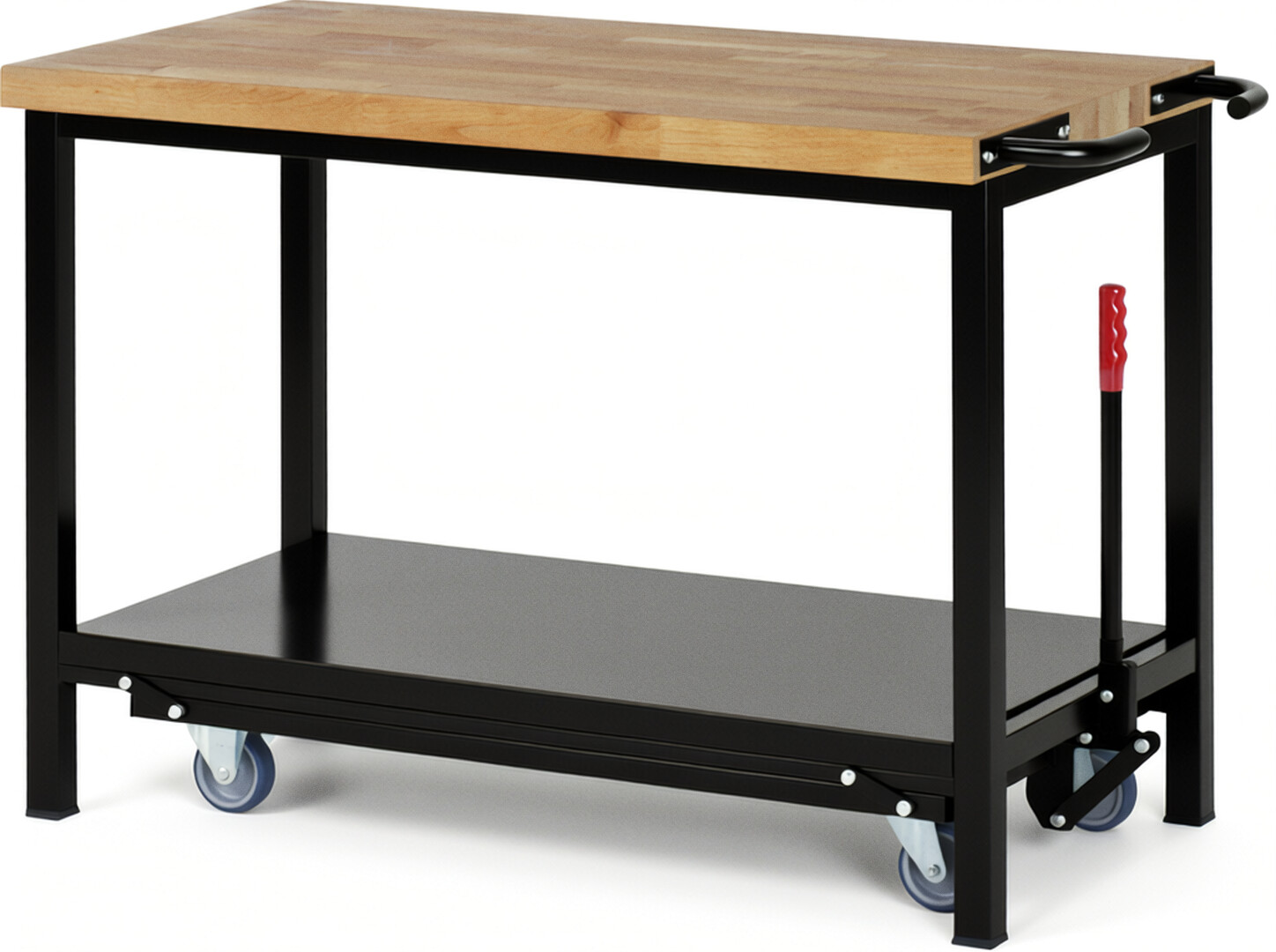 Absenkbare Werkbank - Modell 8000 BASIC schwarz, BxTxH 1250x700x880 mm,  Buche-Massiv Arbeitsplatte 40 mm
