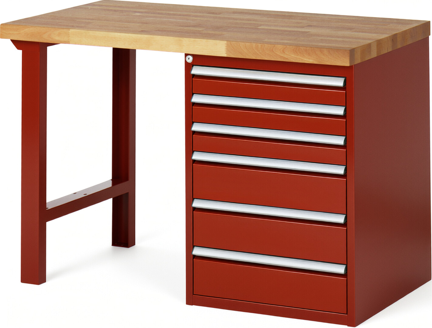 RAU Werkbank rot - Breite 125 cm - Tiefe 70 cm - Höhe 84 cm - Buche-Massiv Arbeitsplatte 40 mm