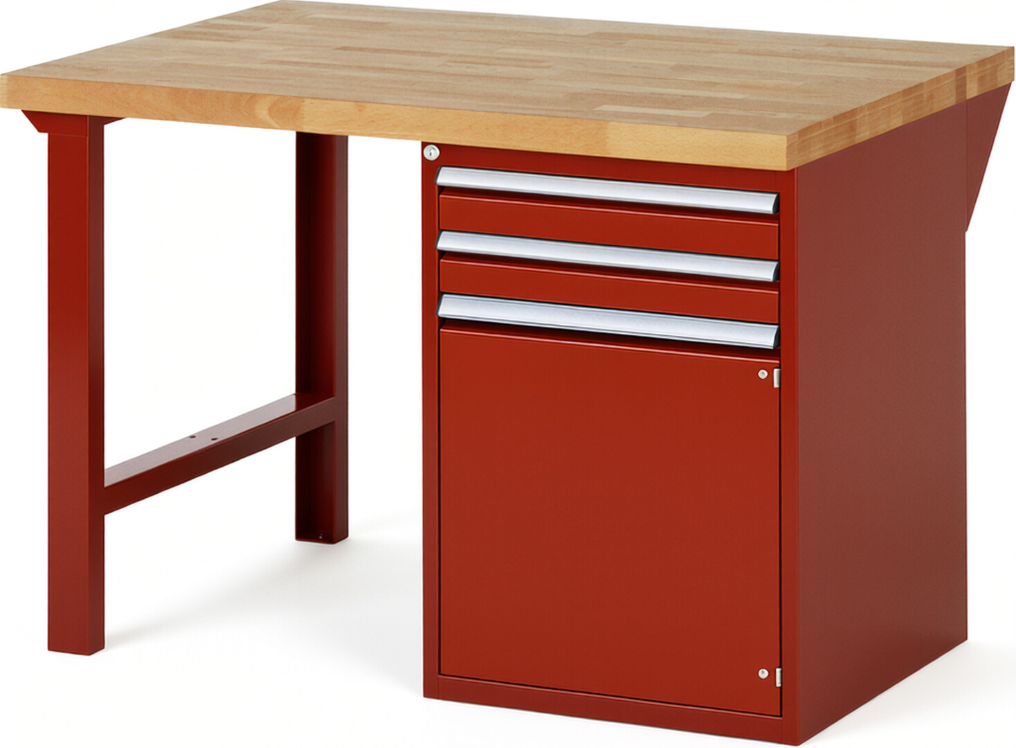 RAU Werkbank rot - Breite 125 cm - Tiefe 90 cm - Höhe 84 cm - Buche-Massiv Arbeitsplatte 40 mm