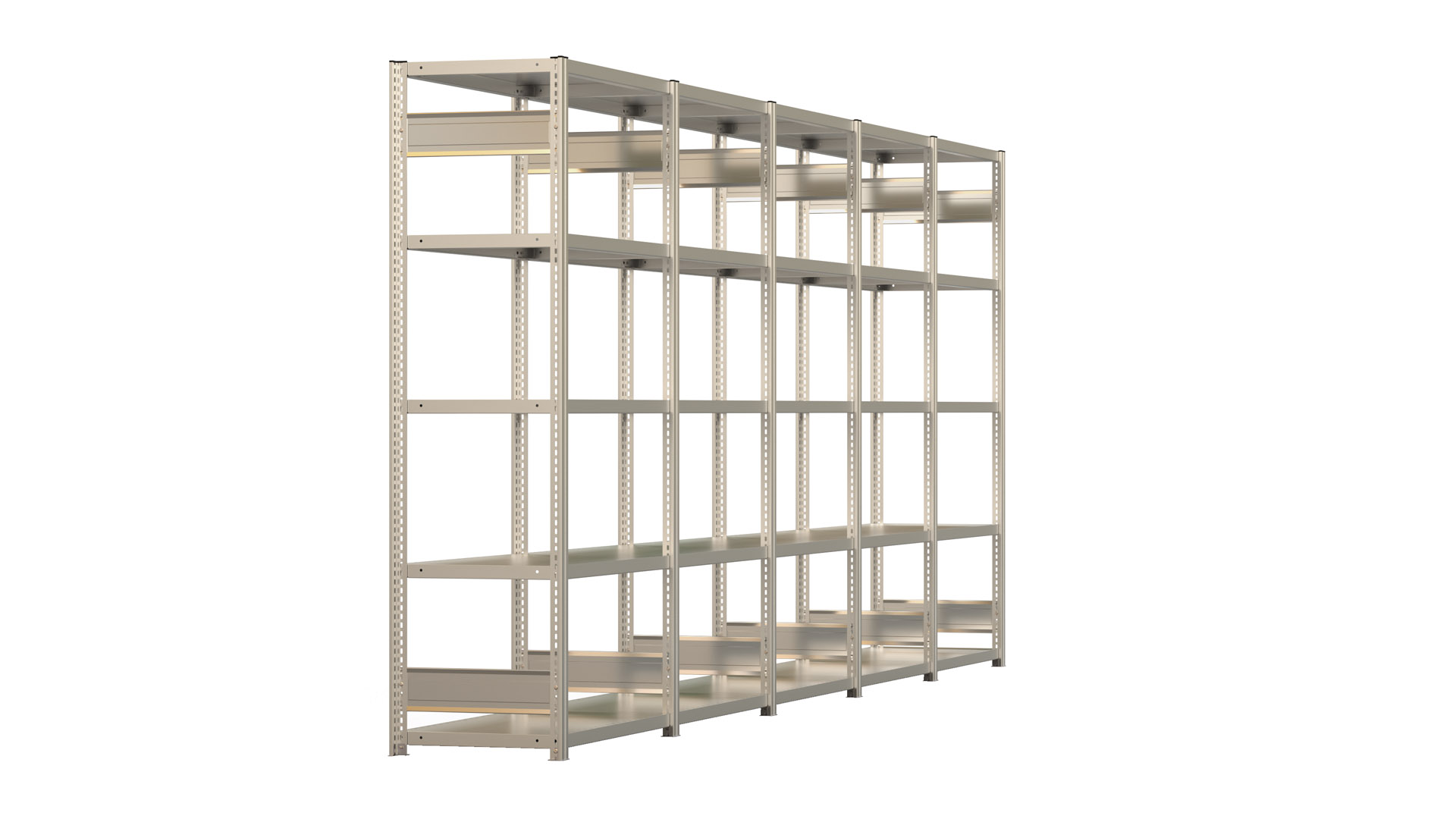 Fachbodenregal BERT - Breite: 502,5 cm - Tiefe: 50 cm - Höhe: 200 cm - 25 Böden - Regalreihe