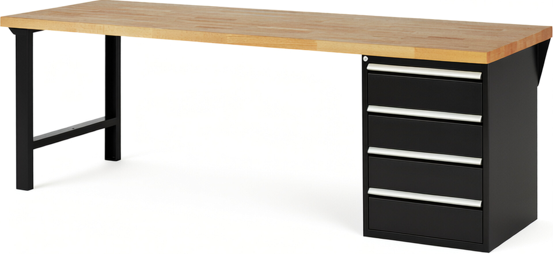 RAU Werkbank schwarz - Breite 250 cm - Tiefe 90 cm - Höhe 84 cm - Buche-Massiv Arbeitsplatte 40 mm