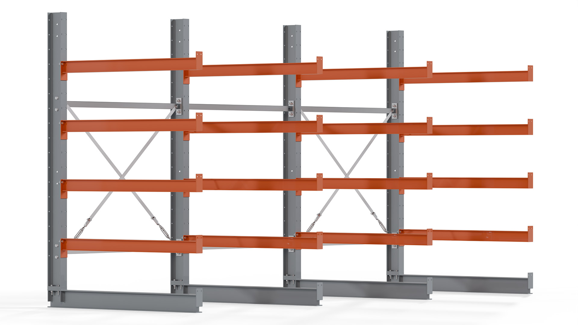 Kragarmregal KARL basic - lackiert - Breite: 384 cm - Höhe: 200 cm - Tiefe: 120 cm - Traglast je Kragarm: 370 kg - einseitig