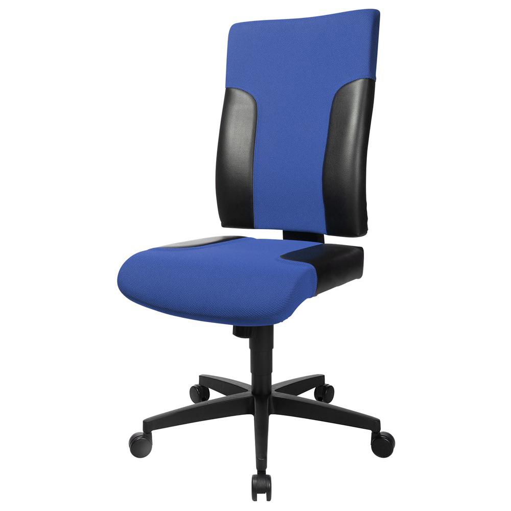 Bürodrehstuhl, Sitz-BxTxH 480x480-550x420-540 mm, Lehnenh. 580 mm, Netzrücken, seitl. Formpolster, Punkt-Synchronmech., Muldensitz, blau/schwarz
