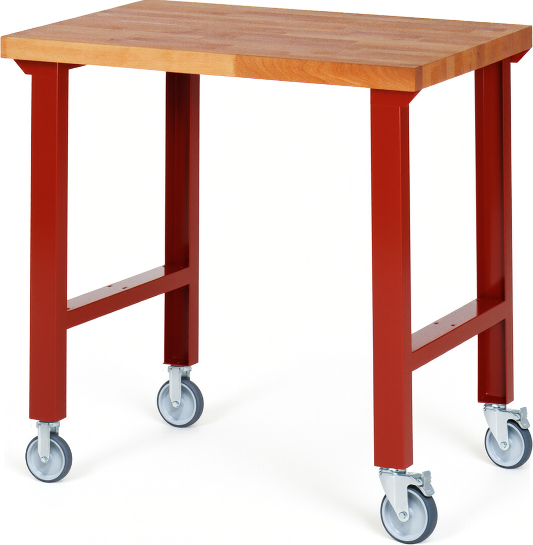 RAU Werkbank rot - Breite 100 cm - Tiefe 70 cm - Höhe 100 cm - Buche-Massiv Arbeitsplatte 40 mm