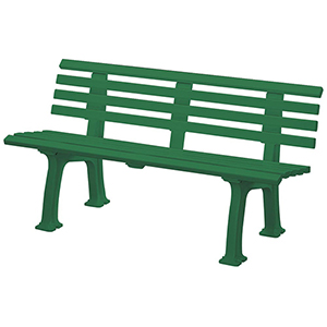 Parkbank aus Kunststoff, mit 2 Füßen, 5 Sitz- und 4 Lehnlatten 50x30 mm, Breite 1500 mm, grün