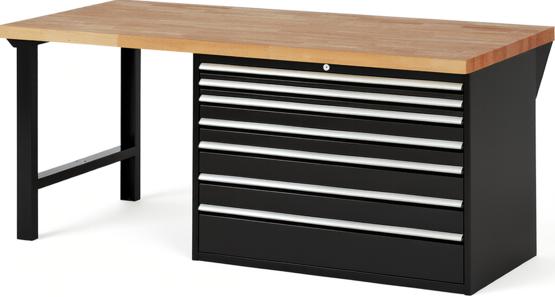 RAU Werkbank schwarz - Breite 200 cm - Tiefe 90 cm - Höhe 89 cm - Buche-Massiv Arbeitsplatte 40 mm