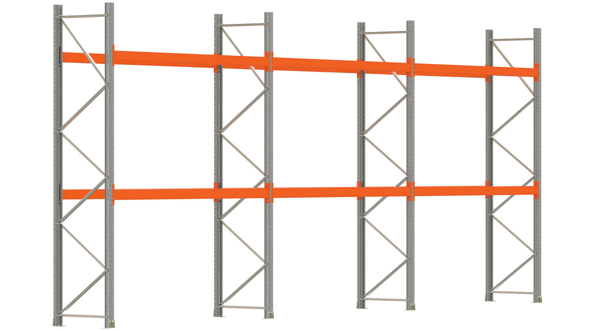 Palettenregal ARTUS - Breite 844 cm - Höhe 350 cm - Tiefe 80 cm - 2 Träger-Ebenen - max. Fachlast 2100 kg - 18 Palettenstellplätze