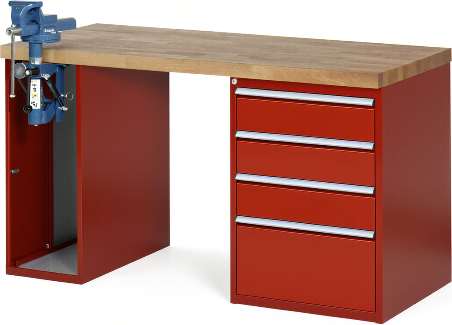 RAU Werkbank rot - Breite 150 cm - Tiefe 70 cm - Höhe 89 cm - Buche-Massiv Arbeitsplatte 40 mm