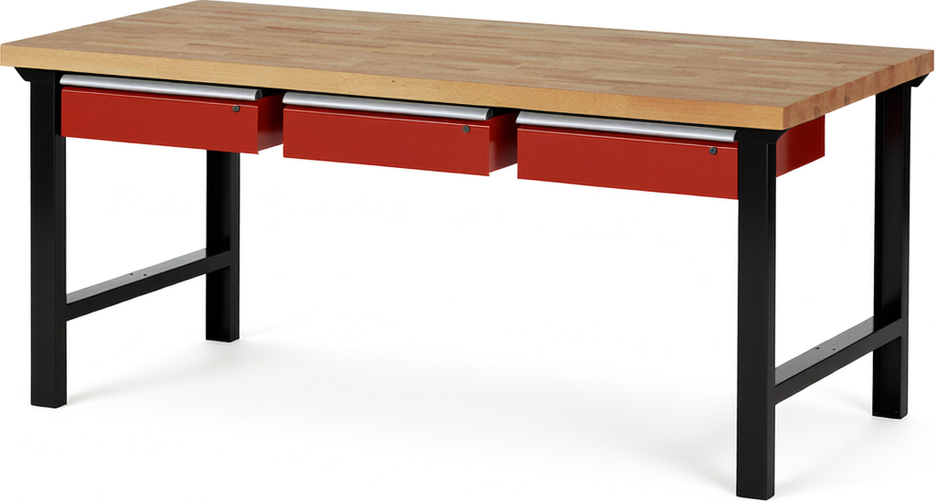 RAU Werkbank schwarz - rot - Breite 200 cm - Tiefe 90 cm - Höhe 84 cm - Buche-Massiv Arbeitsplatte 40 mm