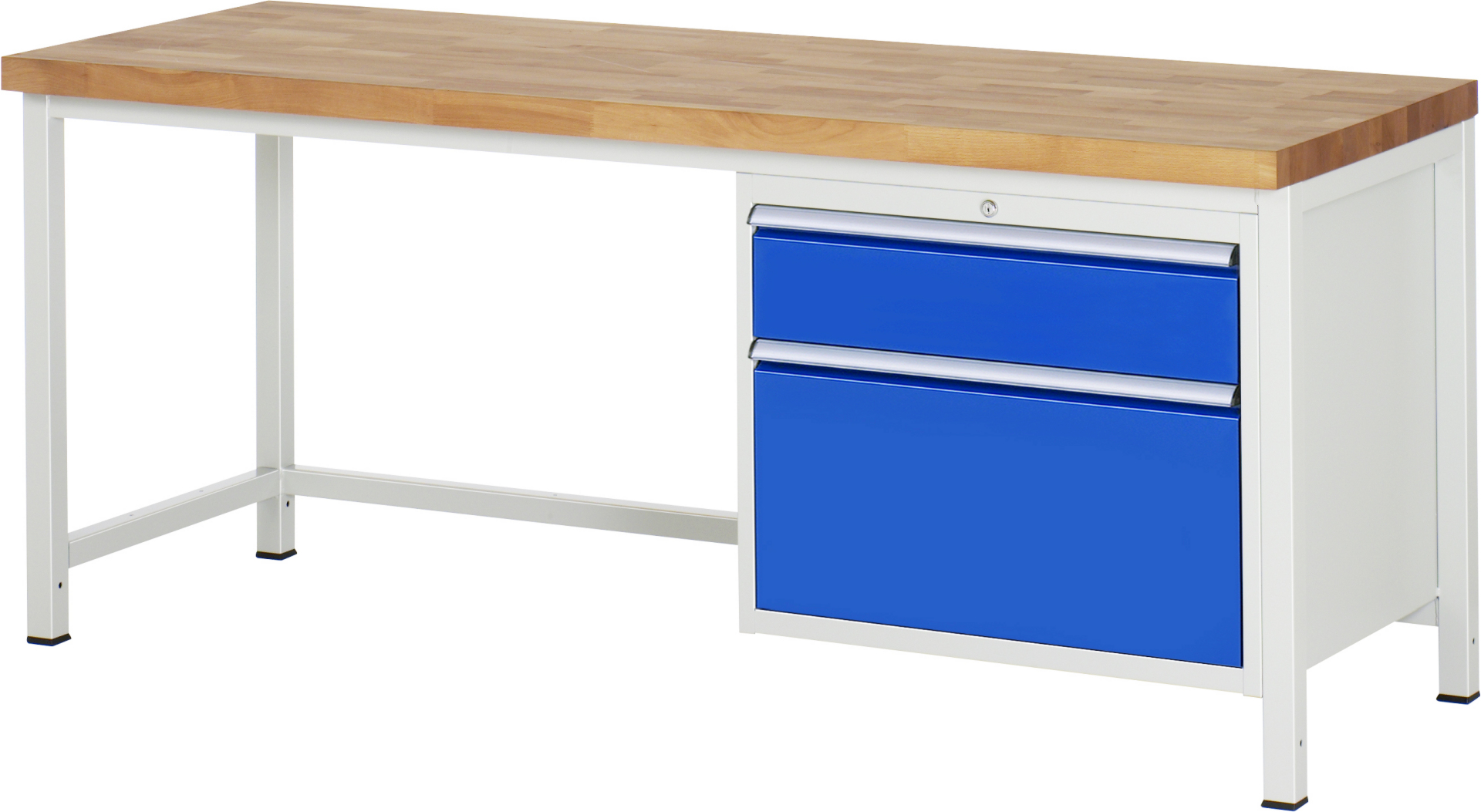 Werkbank Modell 8256 rot, BxTxH 2000x700x840 mm,  Buche-Massiv Arbeitsplatte 40 mm,  2 Schubladen mit  Auszug 90 %